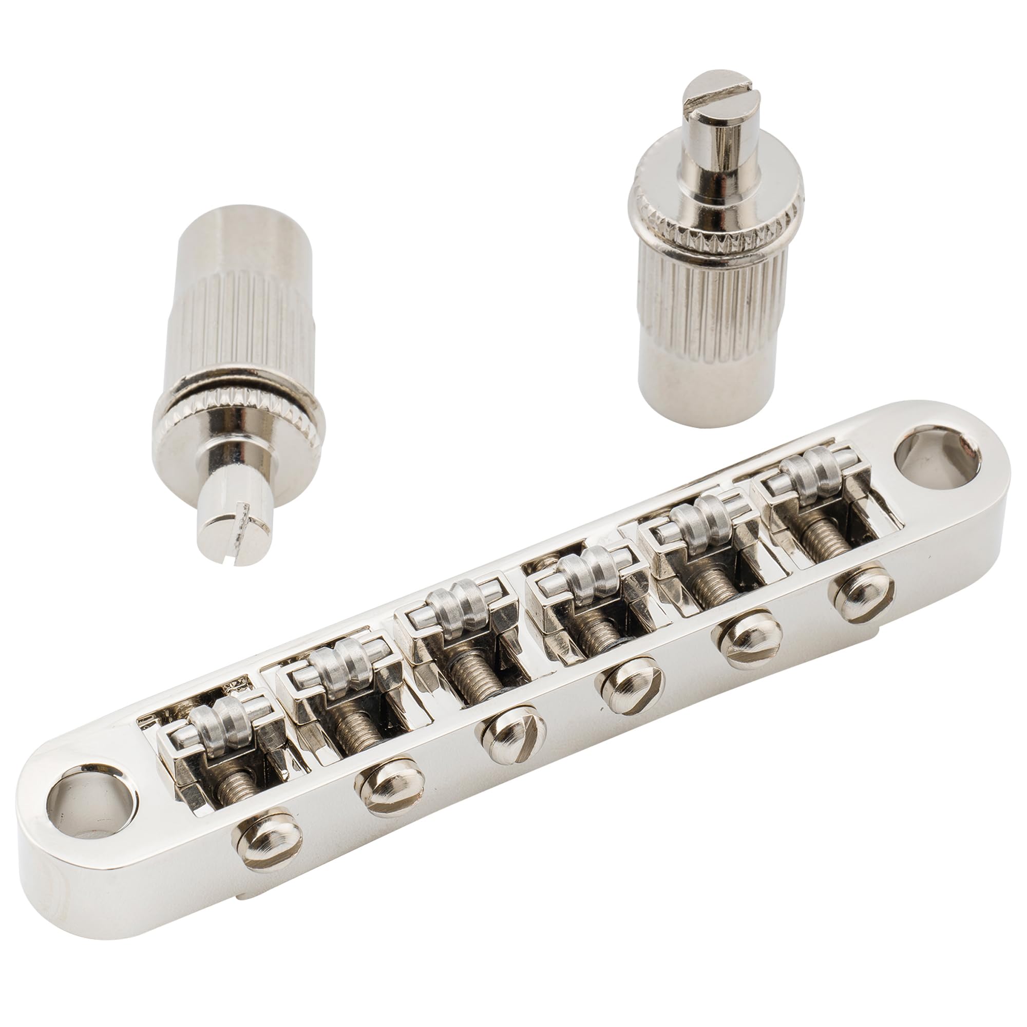 Musiclily Pro 52mm Guitar Roller Saddle Bridge Tune-O-Matic Bridge with M8 Post for Les Paul LP SG Electric Guitar, Nickel